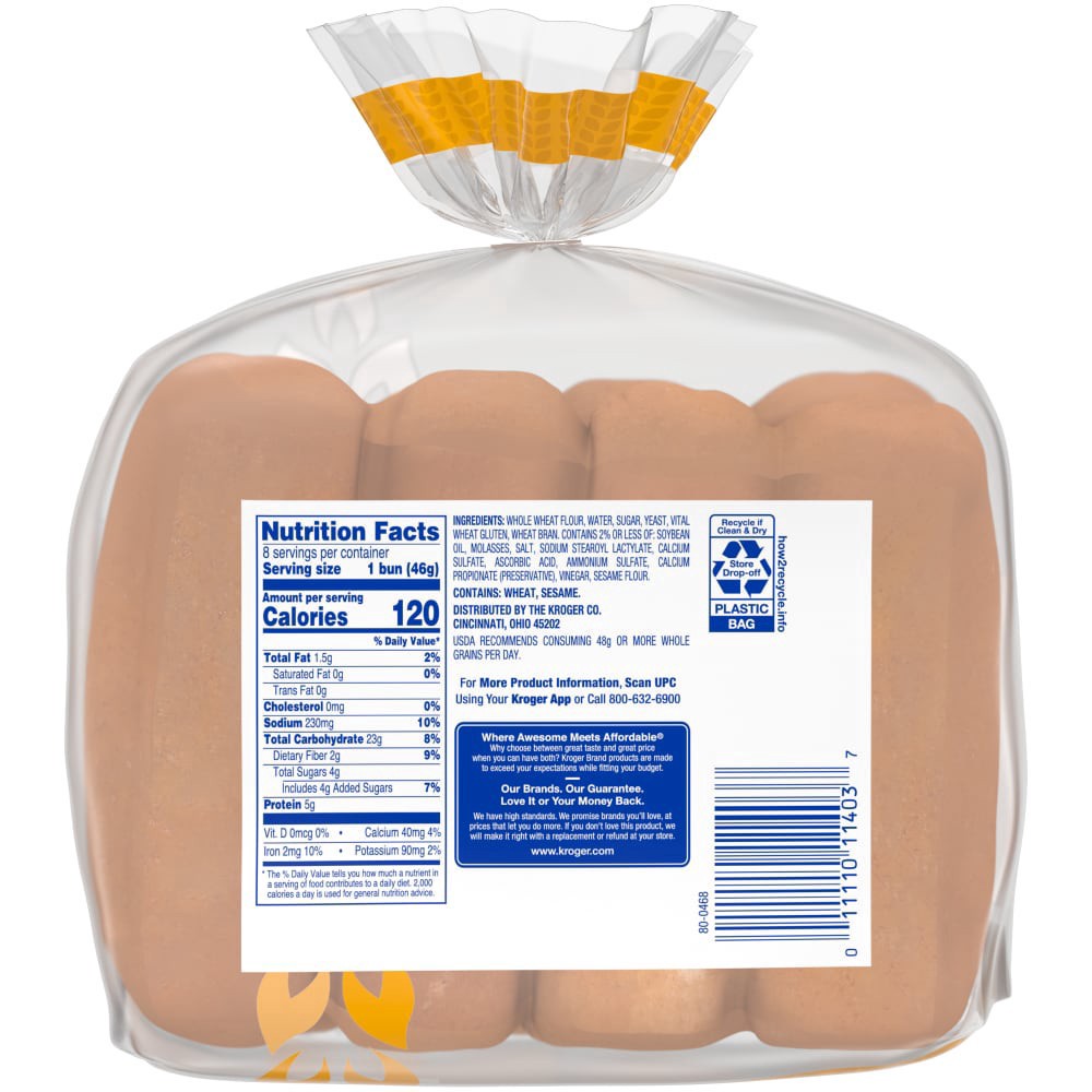 slide 4 of 5, Kroger 100% Whole Wheat Hot Dog Buns, 8 ct