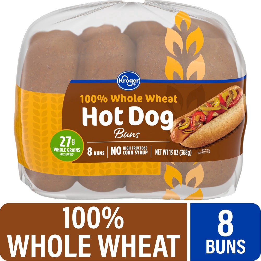 slide 1 of 5, Kroger 100% Whole Wheat Hot Dog Buns, 8 ct