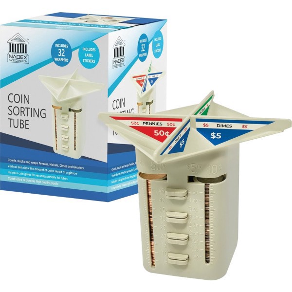 slide 4 of 10, Nadex Manual Coin Sorting Tube, Beige, 1 ct