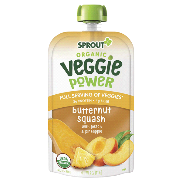 slide 1 of 1, Sprout Organic Veggie Power Butternut Squash With Peach & Pineapple, 4 oz