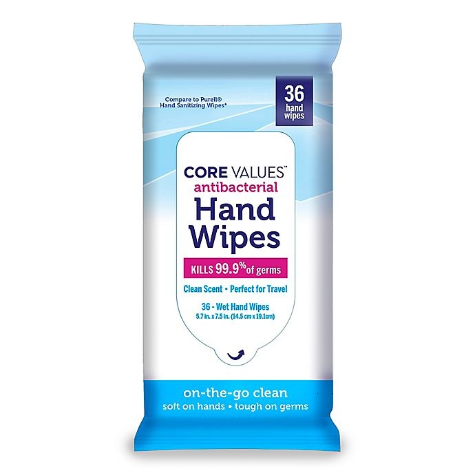 slide 1 of 1, Core Values Antibacterial Hand Wipes, 1 ct