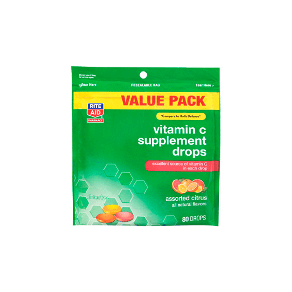 slide 1 of 1, Rite Aid Vitamin C Drops, Assorted Citrus Flavors, 80 ct