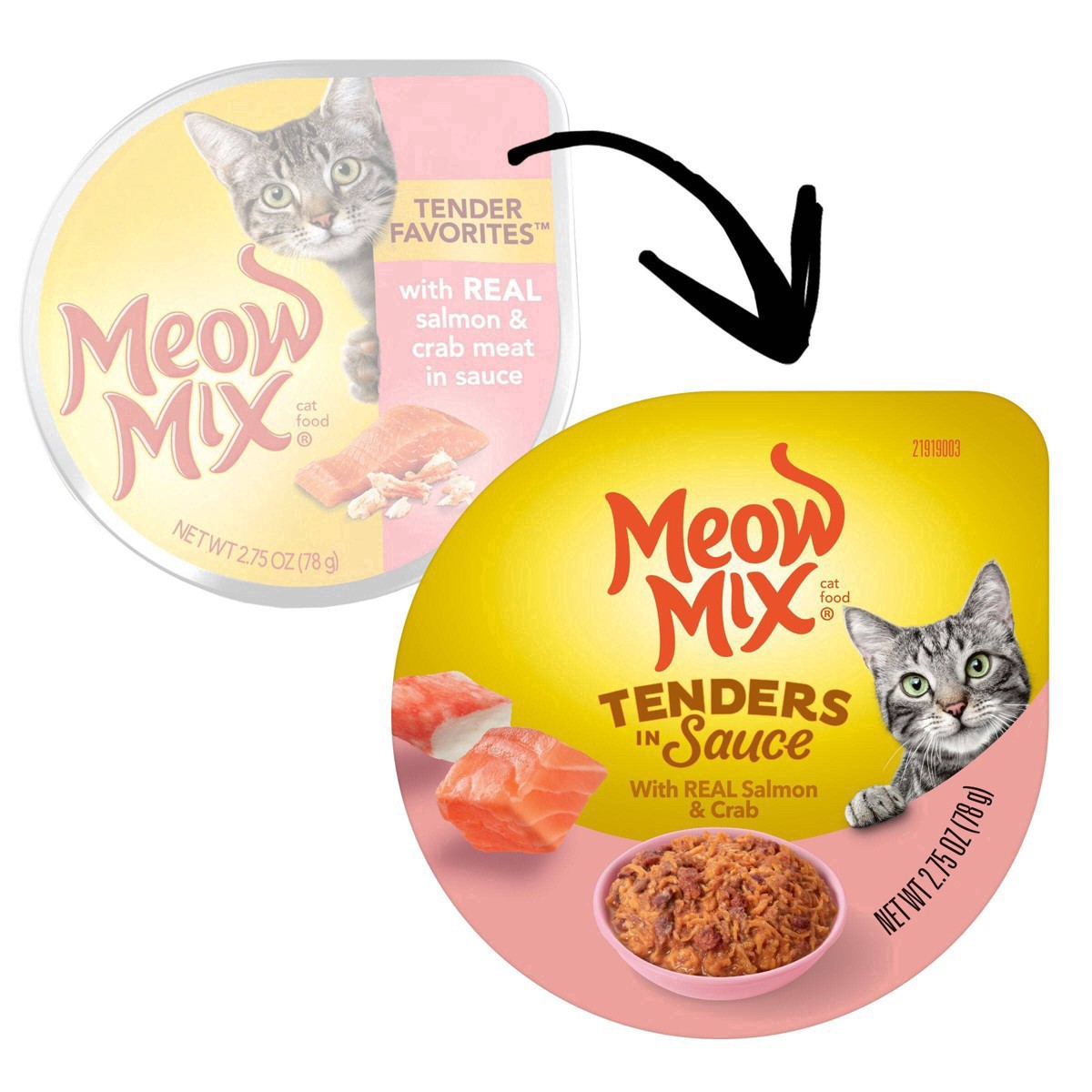 slide 18 of 64, Meow Mix Tenders in Sauce Wet Cat Food With REAL Salmon & Crab, 2.75 Oz. Cup (Packaging And Formulation Updates Underway), 2.75 oz