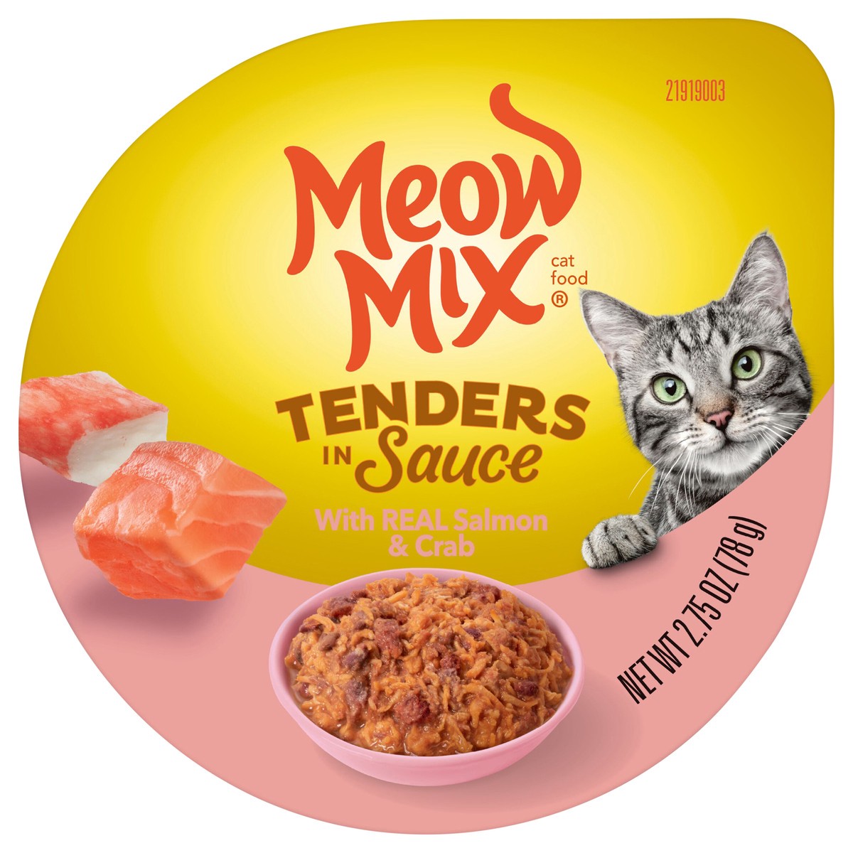 slide 1 of 64, Meow Mix Tenders in Sauce Wet Cat Food With REAL Salmon & Crab, 2.75 Oz. Cup (Packaging And Formulation Updates Underway), 2.75 oz