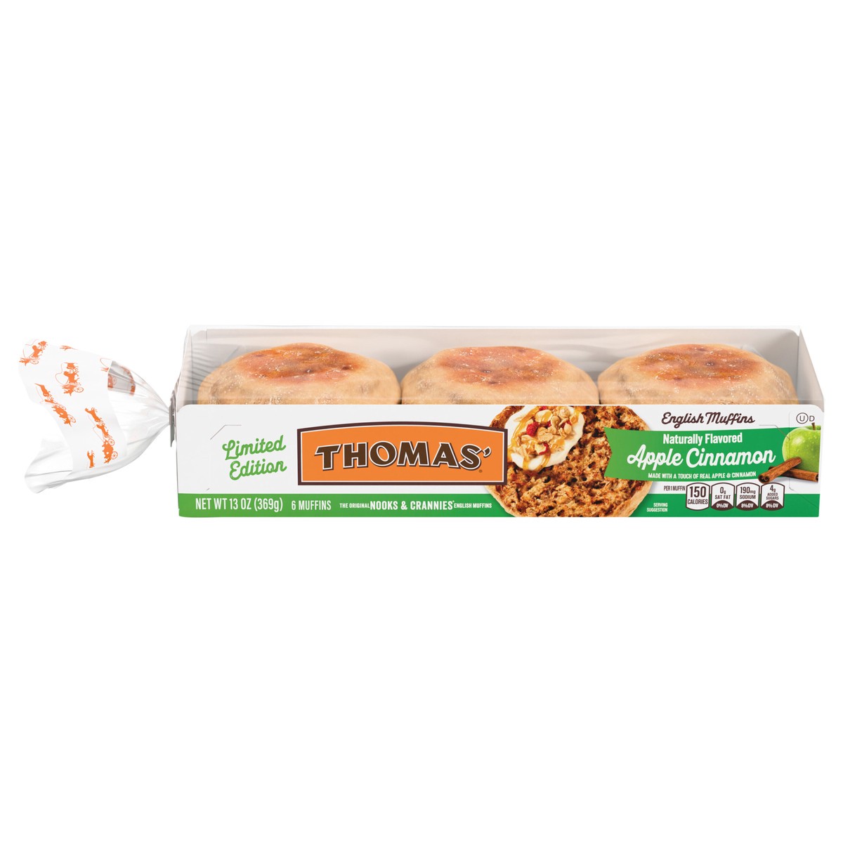 slide 1 of 15, Thomas' English Muffins Apple Cinnamon 6 count, 13 oz, 13 oz