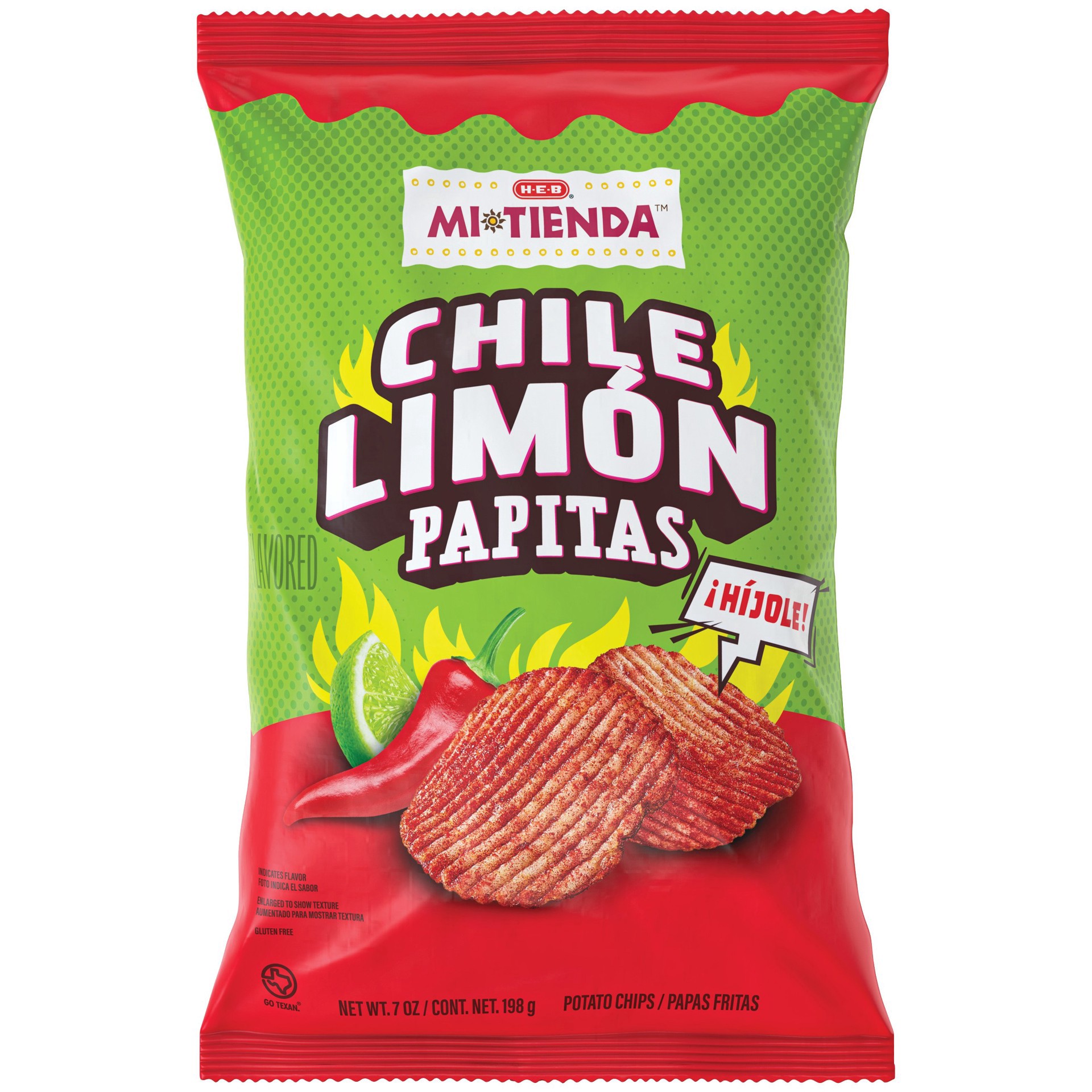 slide 1 of 1, H-E-B Mi Tienda Papitas Potato Chips - Spicy Chile Limón, 7 oz
