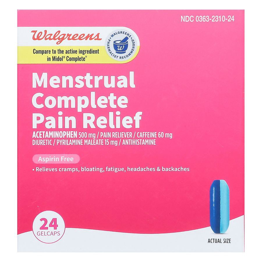 slide 3 of 5, Walgreens Menstrual Complete Pain Relief Gelcaps, 24 ct