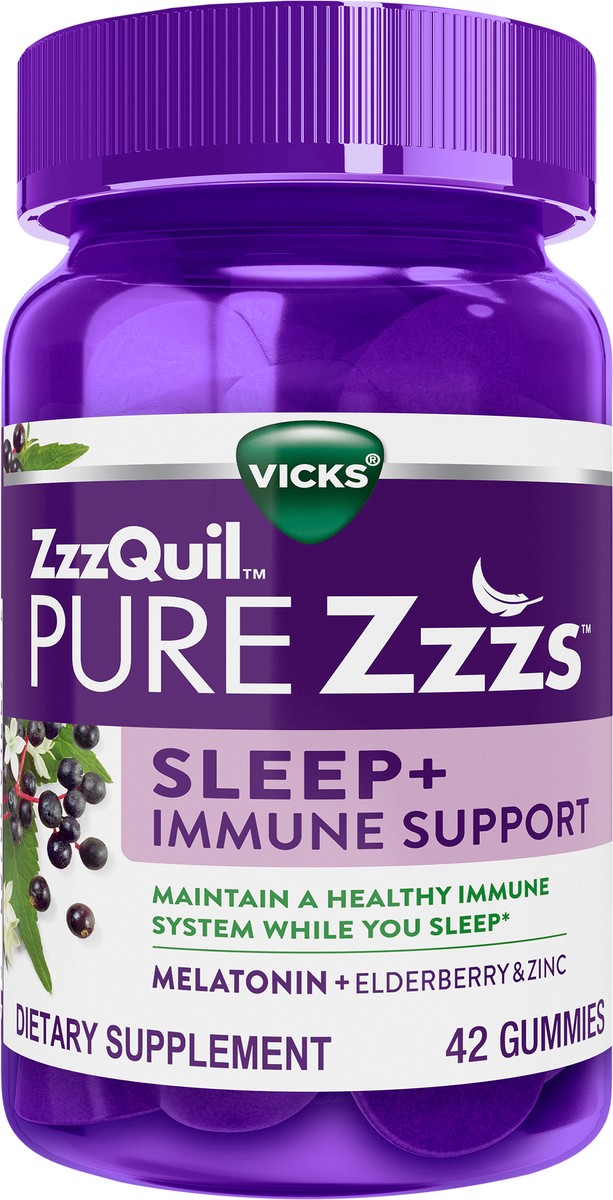 slide 2 of 2, Vicks ZzzQuil PURE Zzzs Sleep + Immune Support Gummies with Melatonin, Zinc & Elderberry, 42 ct, 42 ct