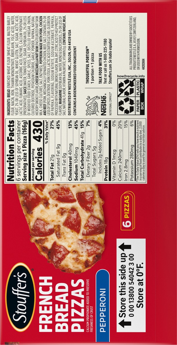 slide 13 of 14, STOUFFER'S French Bread Pepperoni Frozen Pizza 35.25oz Box, 6 ct
