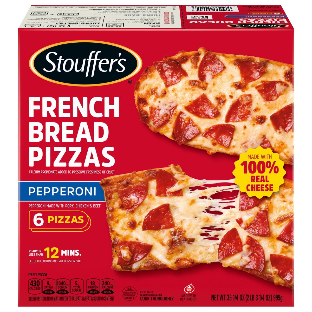 slide 1 of 14, STOUFFER'S French Bread Pepperoni Frozen Pizza 35.25oz Box, 6 ct