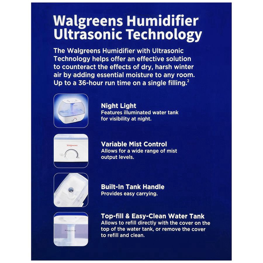 slide 2 of 5, Walgreens Ultrasonic Humidifier, 1.3 Gallon Capacity 1.3 Gallon, 1 ct