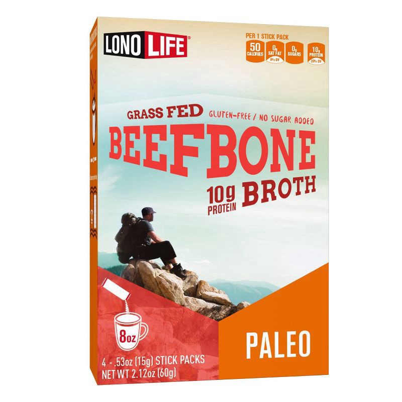 slide 1 of 4, LonoLife Grass Fed Beef Bone Broth 4-0.53 oz Packs, 4 ct; 2.12 oz