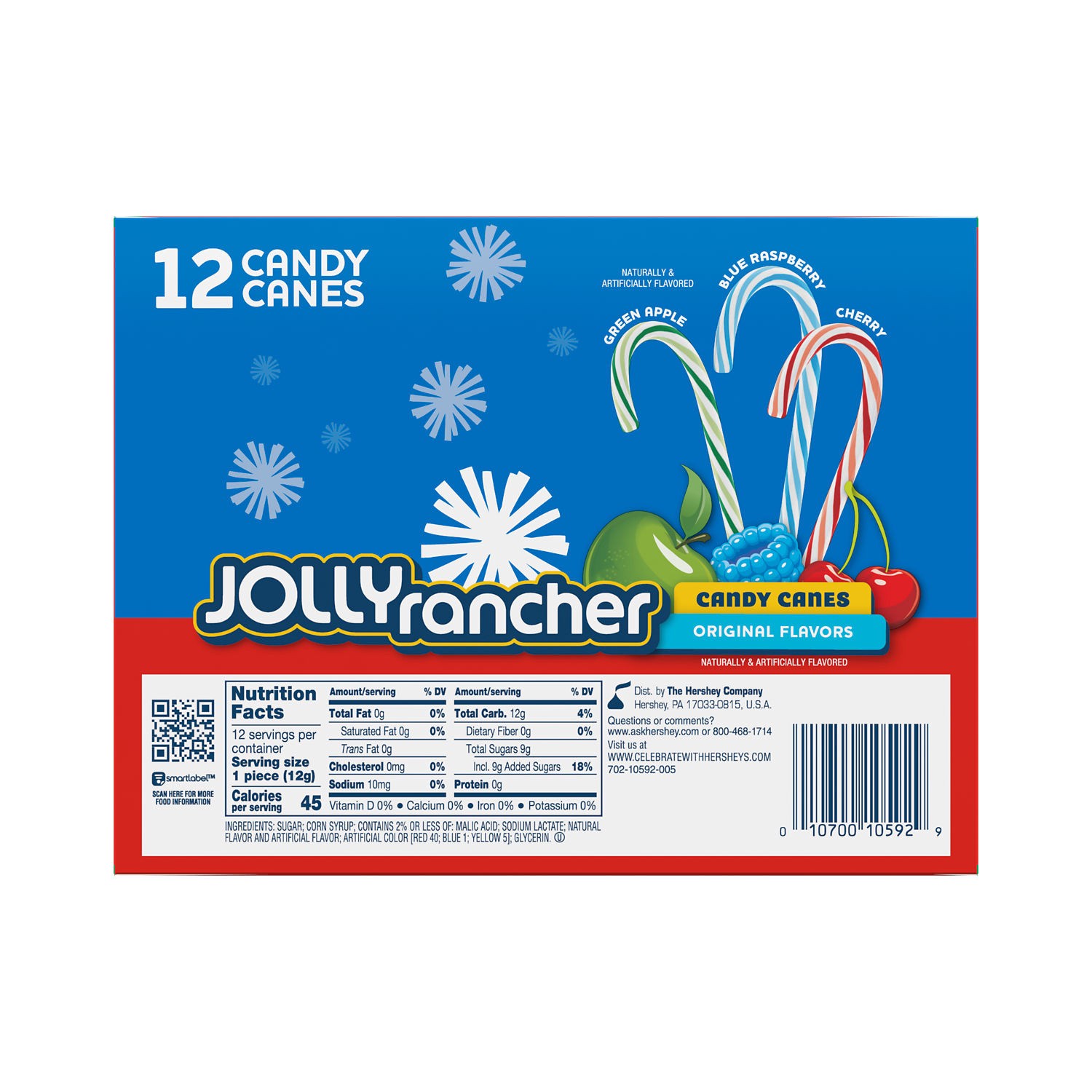 slide 2 of 8, Jolly Rancher Assorted Fruit Flavored, Christmas Candy Canes Box, 5.28 oz (12 Count), 5.28 oz