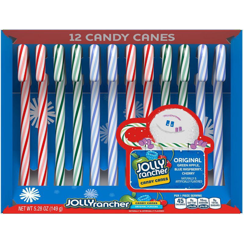 slide 1 of 8, Jolly Rancher Assorted Fruit Flavored, Christmas Candy Canes Box, 5.28 oz (12 Count), 5.28 oz