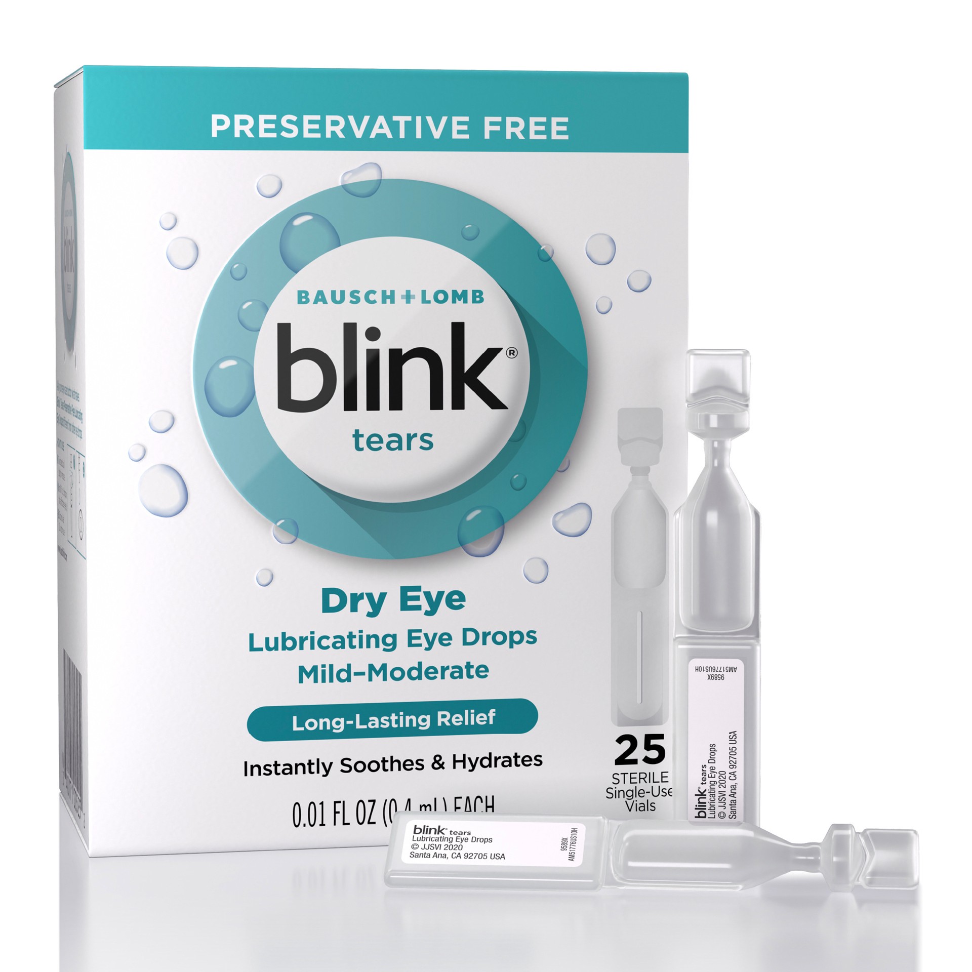 slide 1 of 15, Blink Tears Eye Drops for Dry Eyes, Preservative Free Lubricating Eye Drops, Sterile Single Use Vials, Gentle Eye Care for Mild to Moderate Dry Eye Symptom Relief, 25 Count, 0.01 fl oz Vials, 25 ct