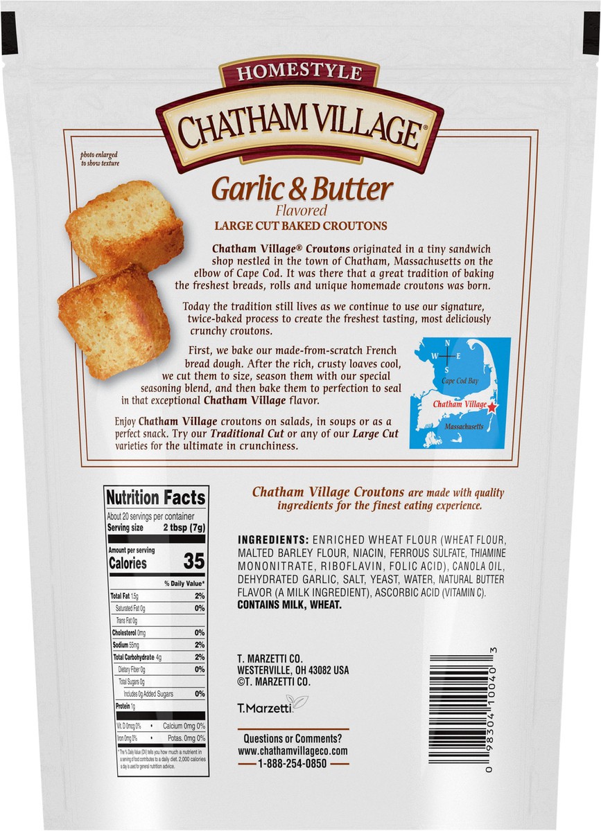 slide 10 of 11, Chatham Village Garlic & Butter Flavored Traditional Cut Baked Croutons, 5 oz