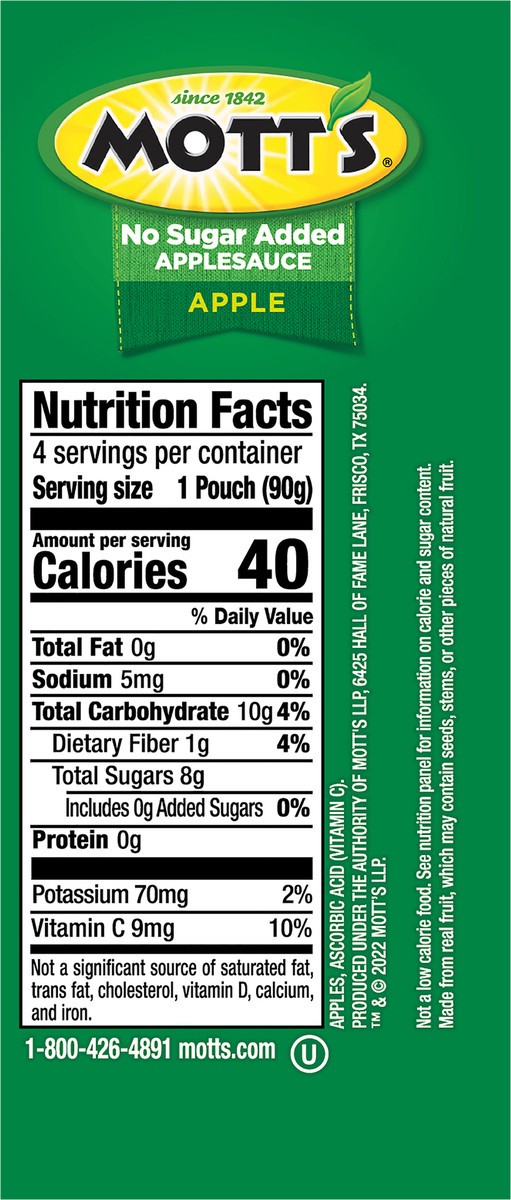 slide 6 of 7, Mott's Unsweetened Applesauce/Pouches, 4 ct; 3.2 oz