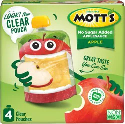 Mott's No Sugar Added Applesauce, 3.2 oz pouches, 4 count
