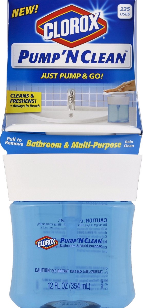 slide 2 of 2, Clorox Bathroom & Multi-Purpose Cleaner, Pump 'n Clean, Rain Clean, 12 oz