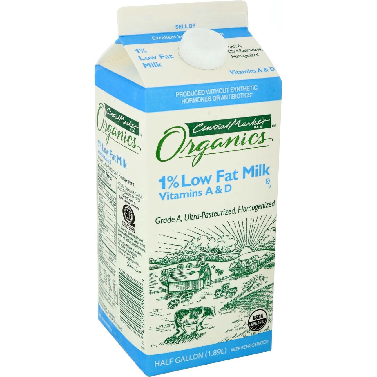 slide 1 of 1, Central Market Organics 1% Low Fat Milk, 1/2 gal