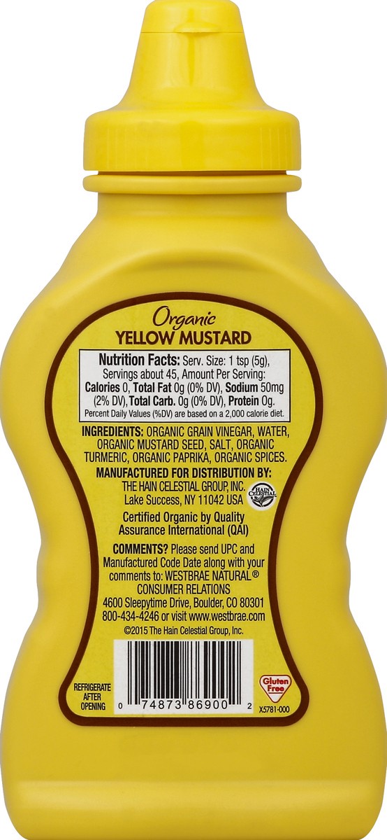 slide 6 of 6, Hain Pure Foods Westbrae Natural Organic Yellow Mustard, 8 oz