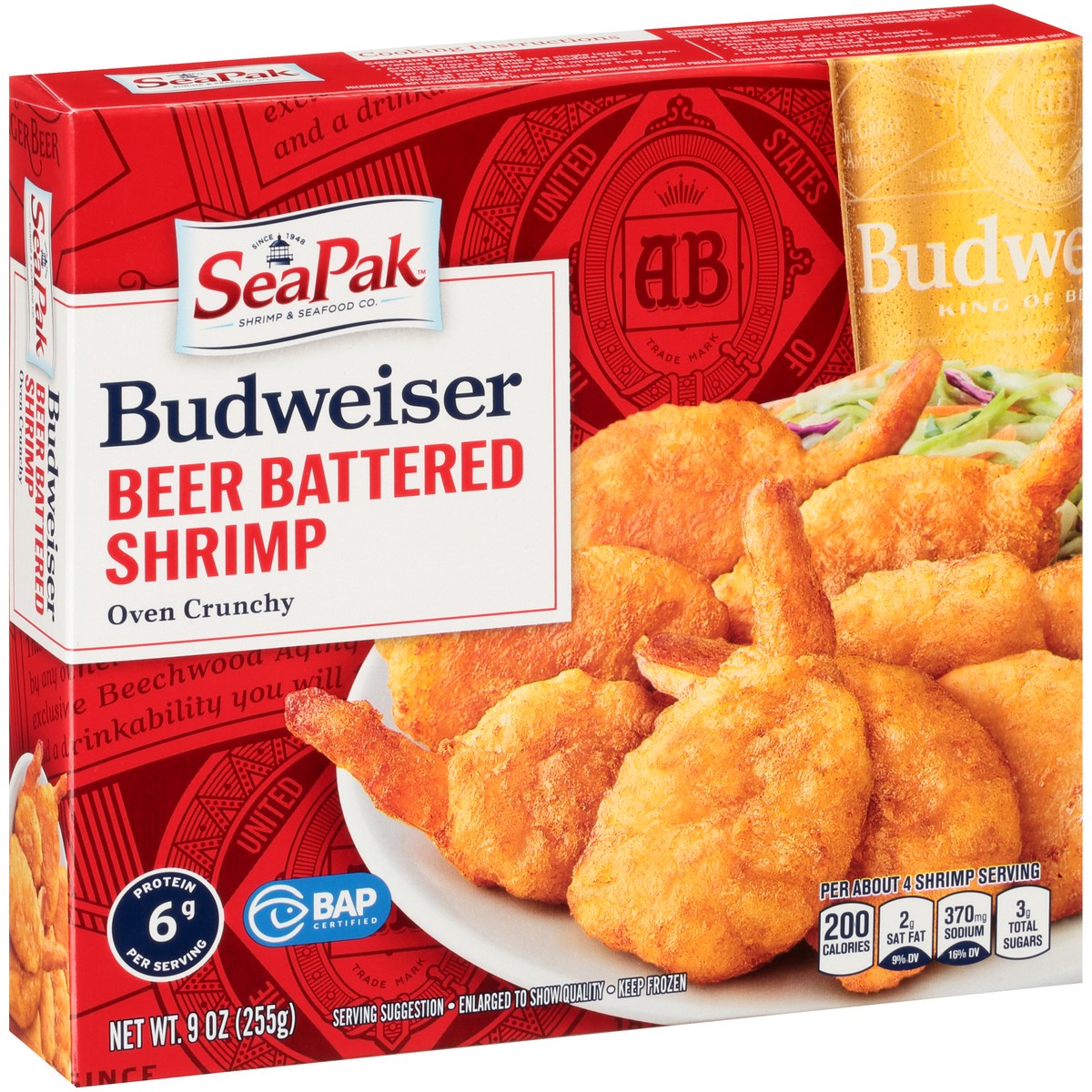 slide 3 of 14, SeaPak Shrimp & Seafood Co. Budweiser Oven Crunchy Beer Battered Shrimp 9 oz. Box, 9 oz