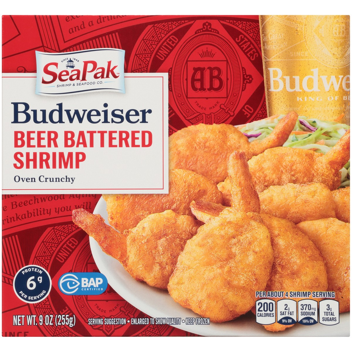 slide 12 of 14, SeaPak Shrimp & Seafood Co. Budweiser Oven Crunchy Beer Battered Shrimp 9 oz. Box, 9 oz