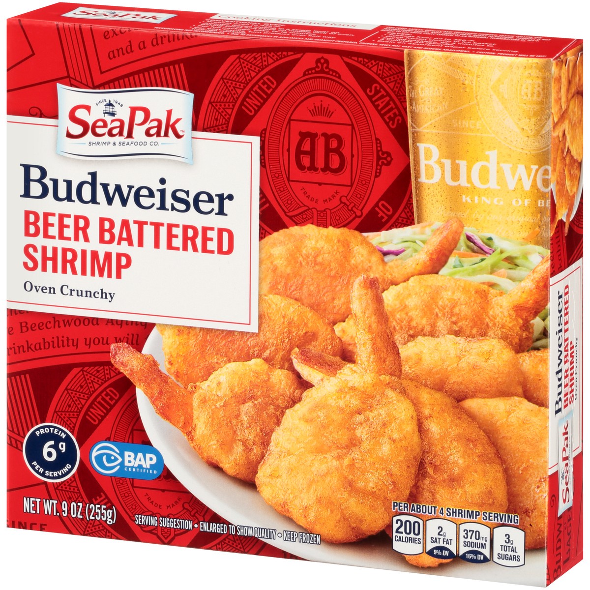 slide 4 of 14, SeaPak Shrimp & Seafood Co. Budweiser Oven Crunchy Beer Battered Shrimp 9 oz. Box, 9 oz