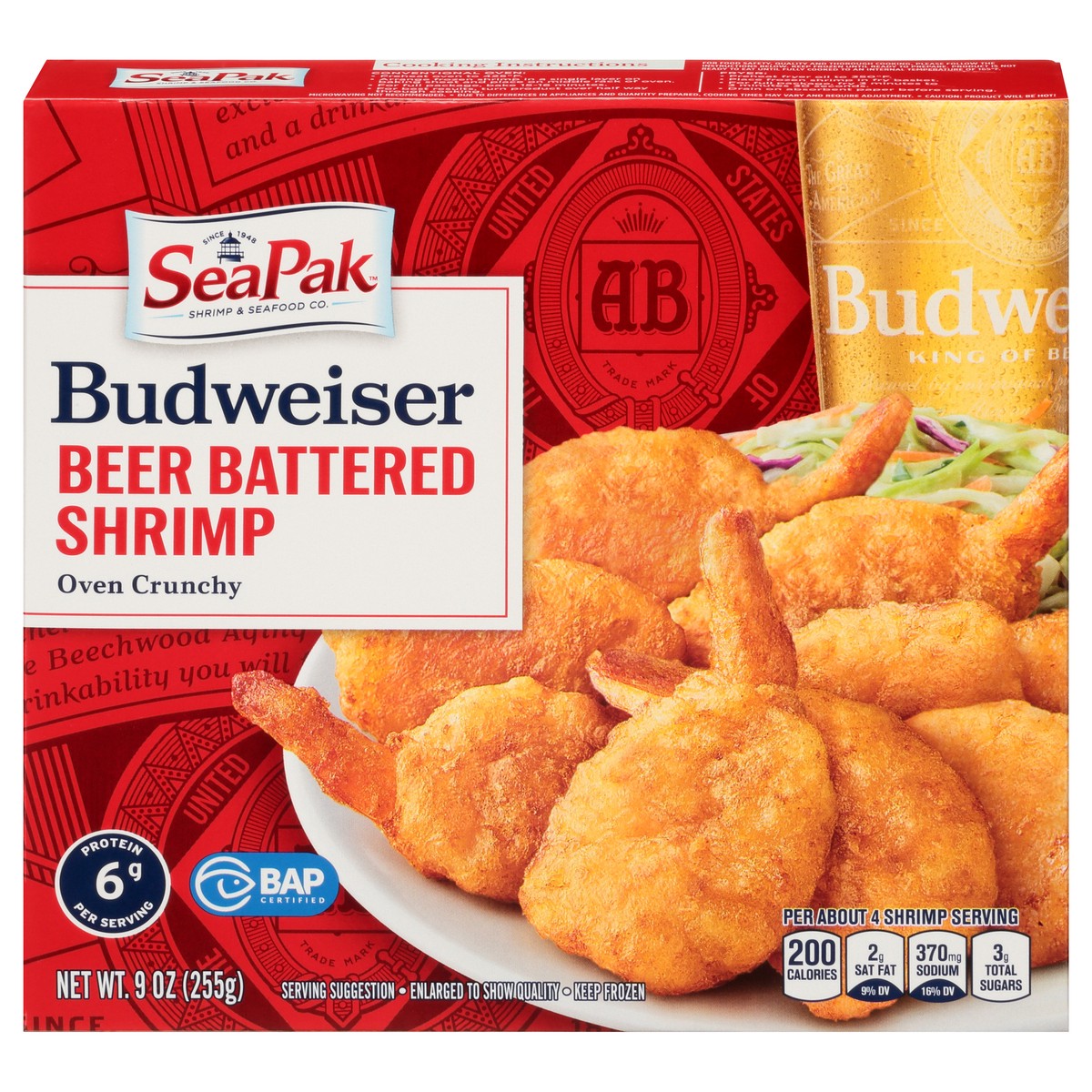 slide 9 of 14, SeaPak Shrimp & Seafood Co. Budweiser Oven Crunchy Beer Battered Shrimp 9 oz. Box, 9 oz