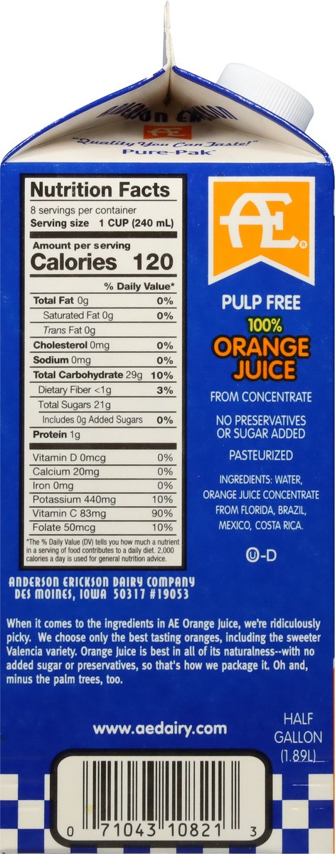 slide 6 of 9, Anderson Erickson Dairy 100% Orange Juice - 1/2 gal, 1/2 gal