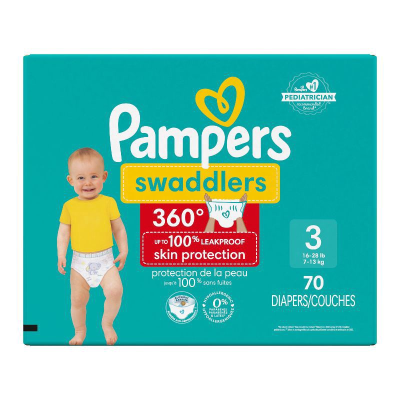 slide 10 of 12, Pampers Swaddler 360 Super Disposable Baby Diapers - Size 3 - 70ct, 70 ct