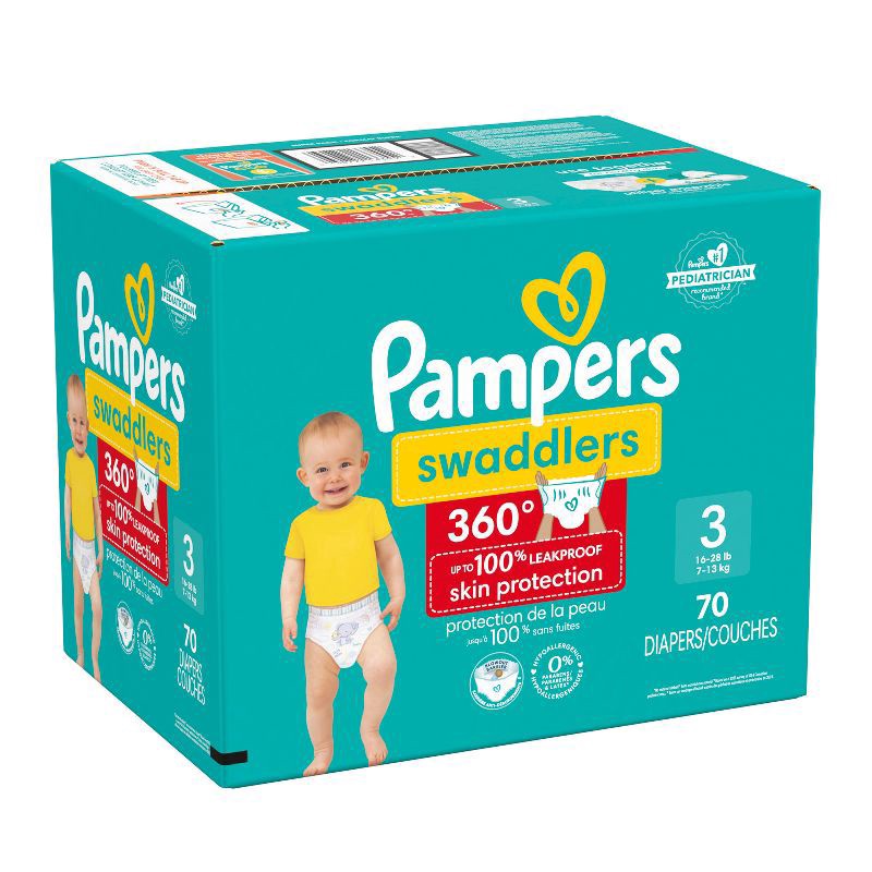 slide 4 of 12, Pampers Swaddler 360 Super Disposable Baby Diapers - Size 3 - 70ct, 70 ct