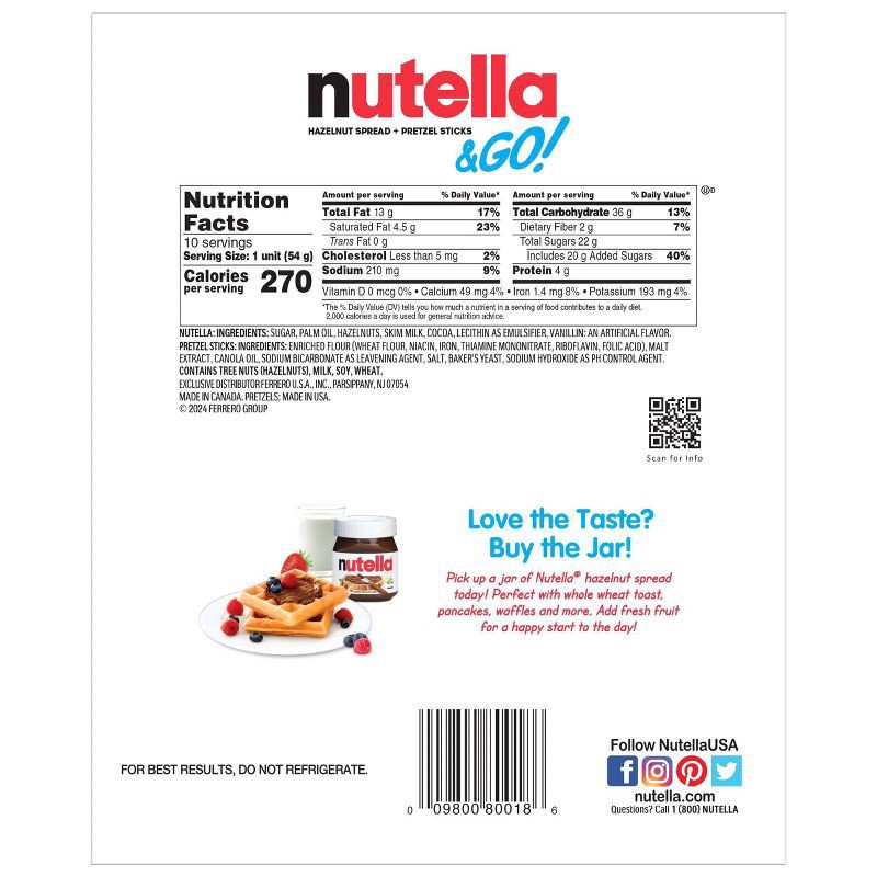 slide 6 of 8, Nutella and Go! Hazelnut Spread with Pretzel Sticks - 19oz/10ct, 10 ct; 19 oz