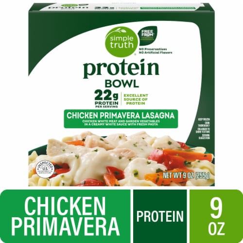 slide 1 of 1, Simple Truth® Protein Chicken Primavera Lasagna Bowl, 9 oz