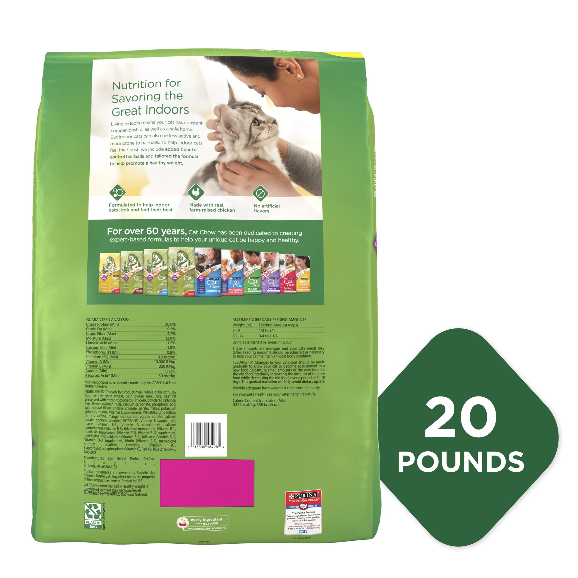 slide 3 of 9, Cat Chow Purina Cat Chow Indoor Dry Cat Food, Hairball + Healthy Weight - 20 lb. Bag, 20 lb