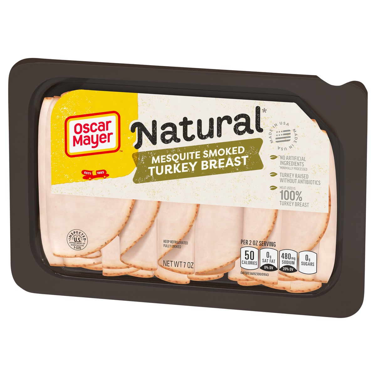 slide 4 of 9, Oscar Mayer Natural Mesquite Smoked Turkey Breast Sliced Lunch Meat, 7 oz. Tray. No artificial ingredients, minimally processed., 7 oz