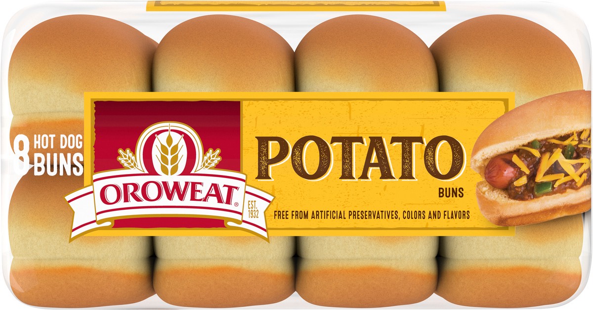 slide 2 of 7, Oroweat Potato Hot Dog Buns, 8 count, 16 oz, 8 ct