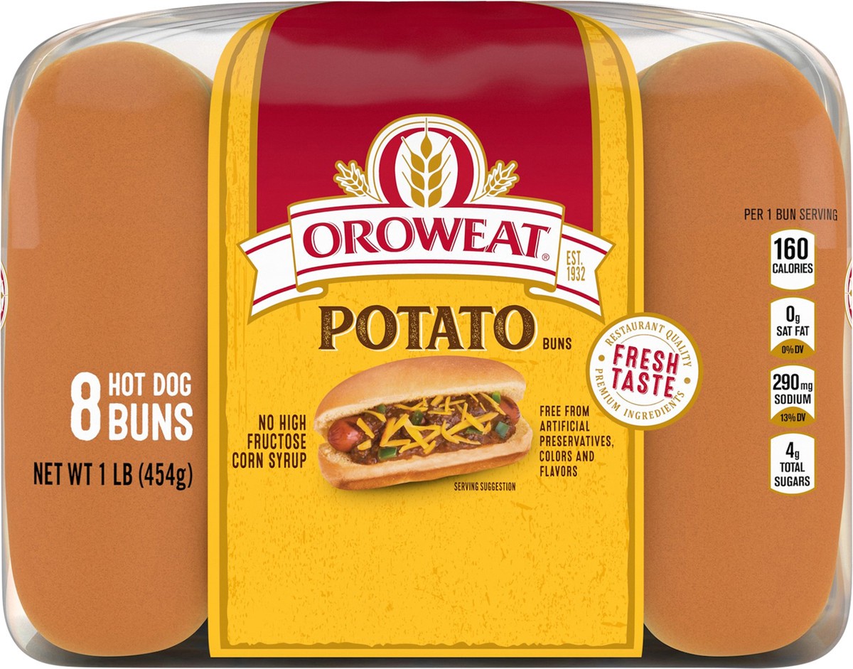 slide 3 of 7, Oroweat Potato Hot Dog Buns, 8 count, 16 oz, 8 ct
