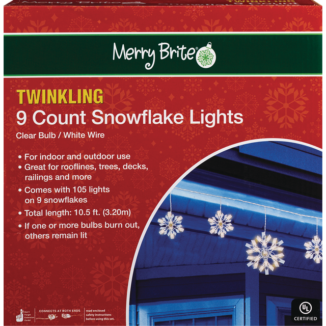 slide 1 of 1, Merry Brite 9 Count Twinkling Snowflake Lights, 1 ct