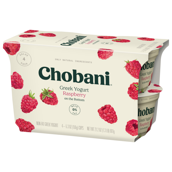 slide 10 of 19, Chobani Nonfat Greek Raspberry on the Bottom Yogurt Value Pack 4 - 5.3 oz Cups, 4 ct