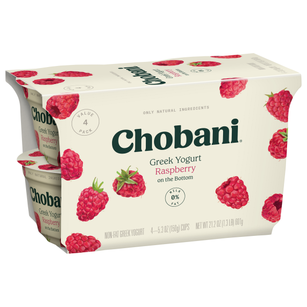 slide 4 of 19, Chobani Nonfat Greek Raspberry on the Bottom Yogurt Value Pack 4 - 5.3 oz Cups, 4 ct