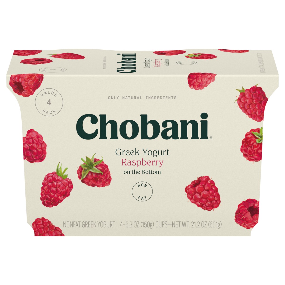 slide 1 of 19, Chobani Nonfat Greek Raspberry on the Bottom Yogurt Value Pack 4 - 5.3 oz Cups, 4 ct