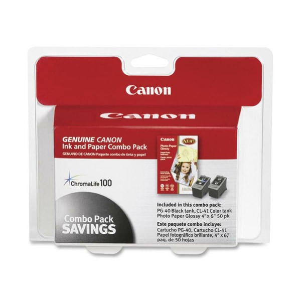 slide 2 of 2, Canon Pg-40/Cl-41 Chromalife 100 Black/Color Ink Cartridges & 50 Sheets Of Glossy Photo Paper (0615B009), 2 ct