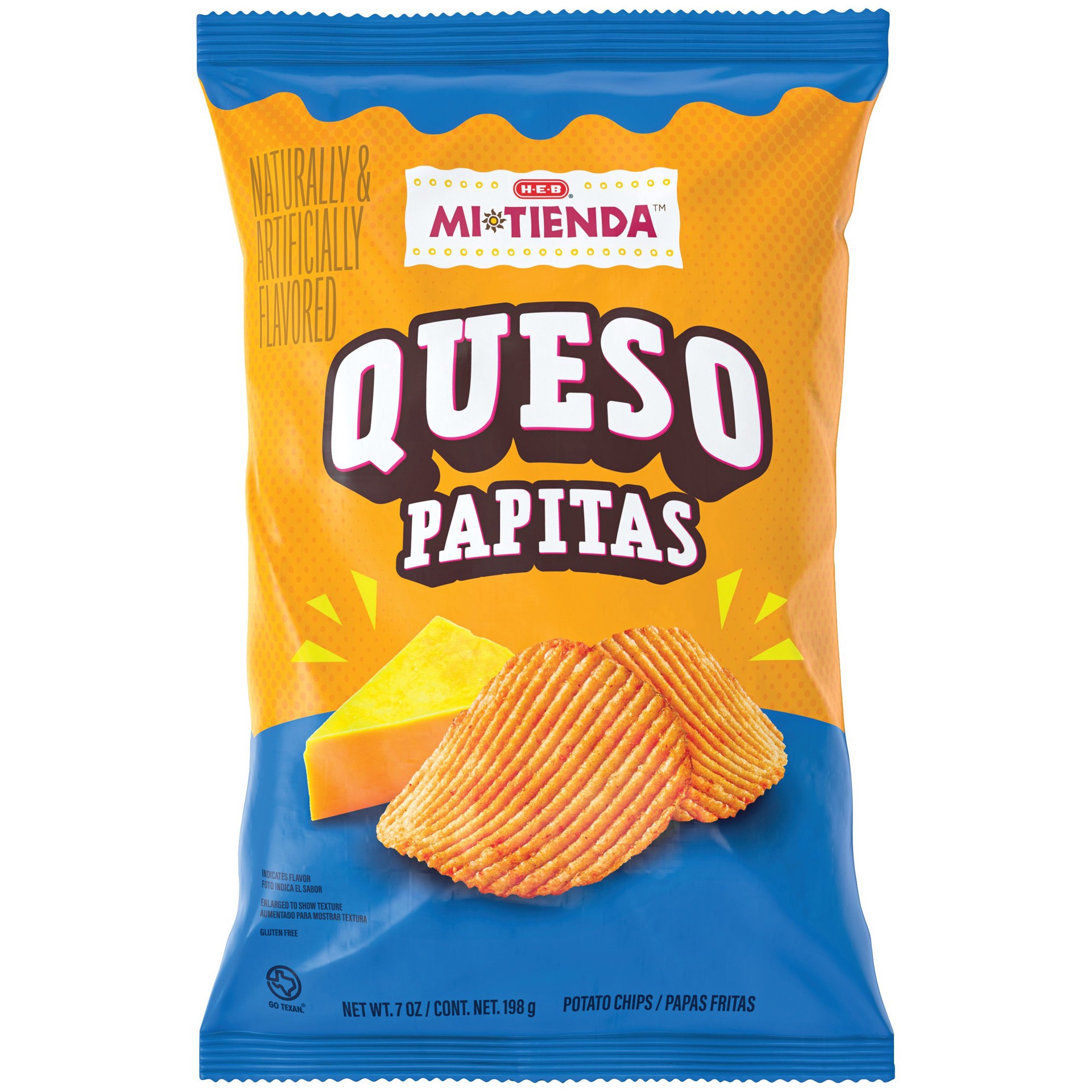 slide 1 of 1, H-E-B Mi Tienda Papitas Potato Chips - Queso, 7 oz