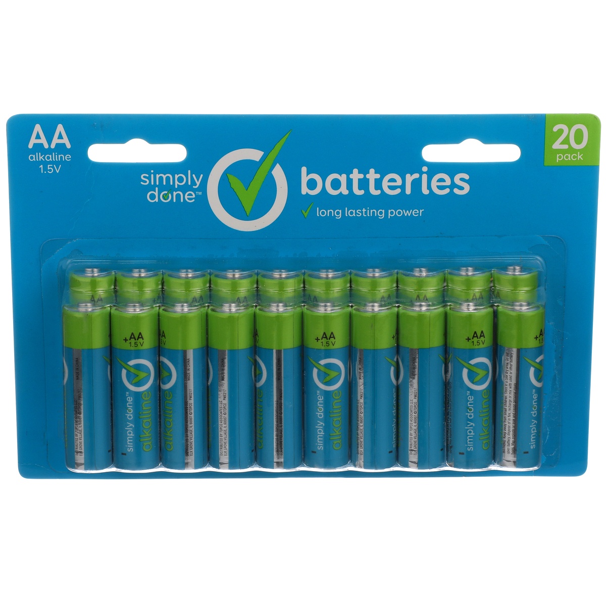 slide 1 of 1, Simply Done AA Batteries, 20 ct