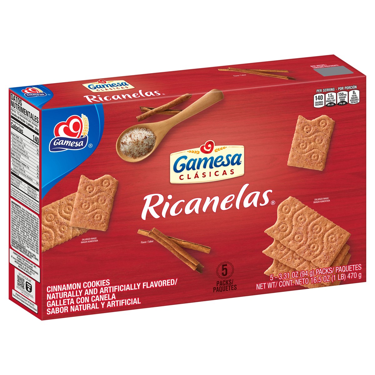 slide 2 of 5, Gamesa Clasicas Ricanelas Cookies Cinnamon Naturally And Artificially Flavored 3.31 Oz 5 Count, 5 ct