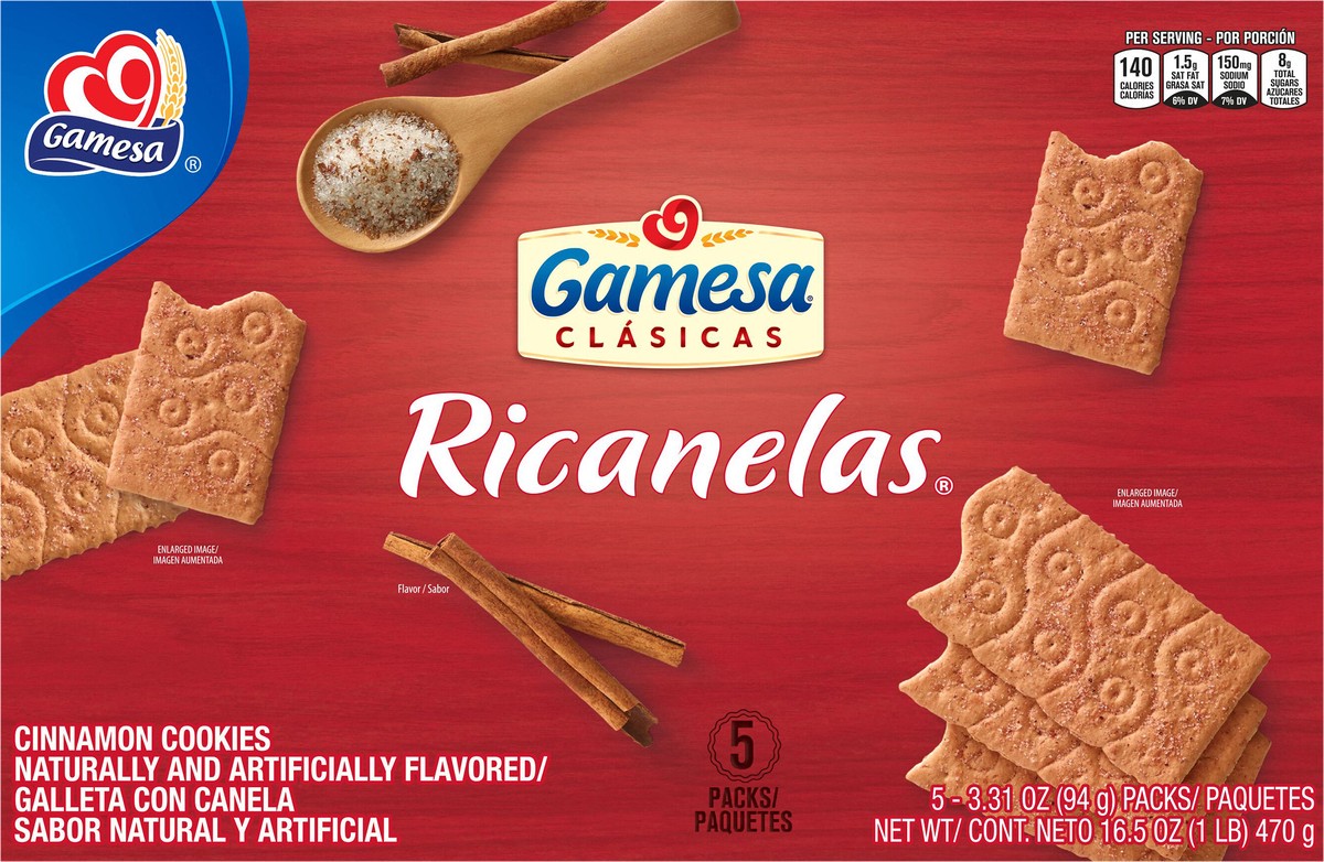 slide 3 of 5, Gamesa Clasicas Ricanelas Cookies Cinnamon Naturally And Artificially Flavored 3.31 Oz 5 Count, 5 ct