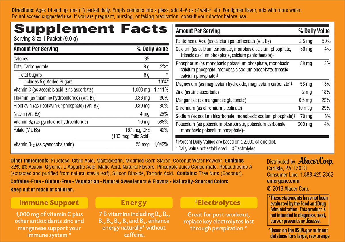 slide 3 of 7, Emergen-C Bonus Pack Packets 1,000 mg Coconut-Pineapple Vitamin C 30 ea, 30 ct