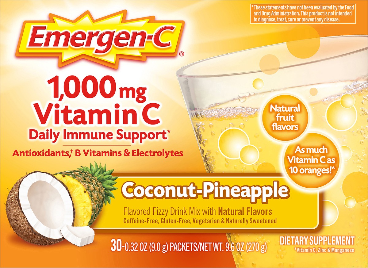 slide 4 of 7, Emergen-C Bonus Pack Packets 1,000 mg Coconut-Pineapple Vitamin C 30 ea, 30 ct