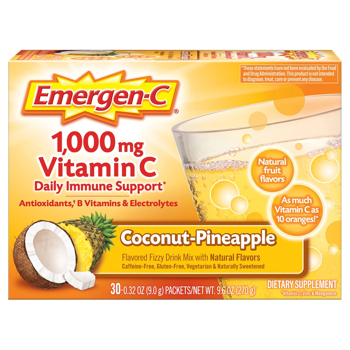 slide 1 of 7, Emergen-C Bonus Pack Packets 1,000 mg Coconut-Pineapple Vitamin C 30 ea, 30 ct